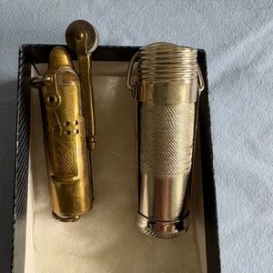 Vintage Brass Antique Lighter and a metal Mathstick holder